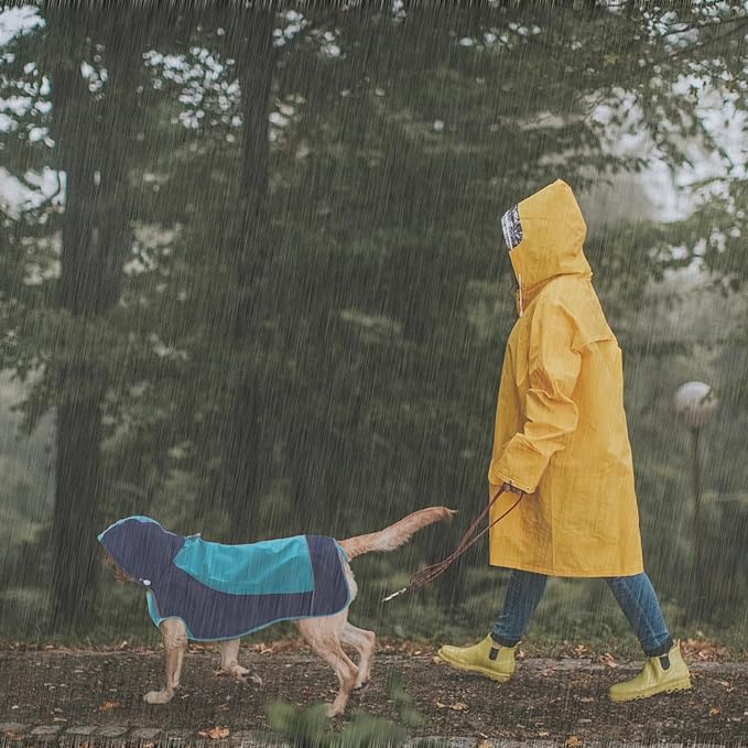 IECOii Dog Raincoat, Waterproof & Windproof Dog Rain Jacket with Reflective Strips for Rainy Walks,Pet Rain Poncho with Hood,Quick Dry,Easy to Wear,3XL Fits for Large Breeds,Blue,XXXL