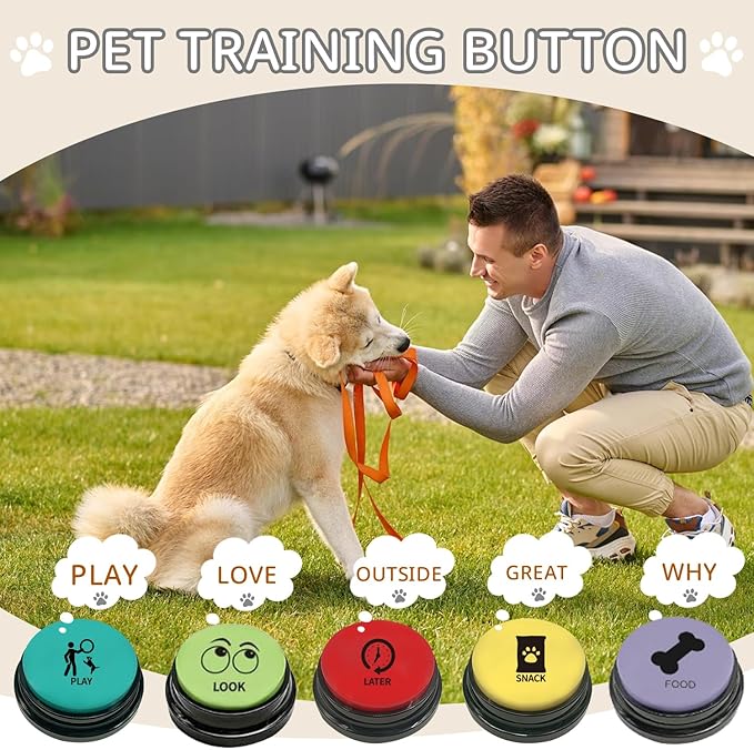 Set of 5 Color Dog Buttons with Rubber Mat for Communication,Voice Recording Button,Pet Talking Buttons,Pet Buttons,Dog Training & Behavior Aids,Train Your Dog to Voice What They Want