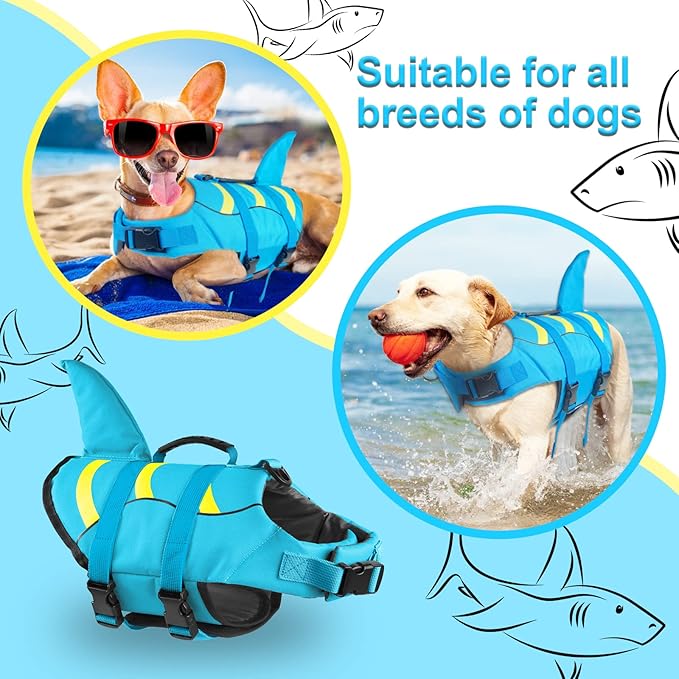 Fragralley Shark Dog Life Jacket, Adjustable Dog Life Vest with Shark Fin, Suit for Small Medium Large Dog Life Vest for Swimming and Boating