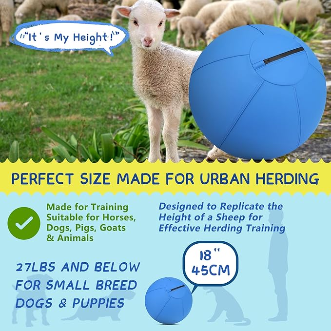 Herding Ball for Dogs and Horses, 18" Jolly Ball for Dogs, Dog Herding Balls for Australian Shepherd Collie, Durable Bite-Resistant with Reinforced Stitching, Medium Dog Toys Gifts for Dogs- Blue
