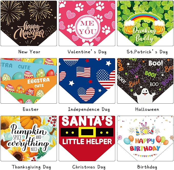 Weewooday 9 Pcs Holiday Dog Bandanas Easter Bandanas Patriotic Birthday Scarf Adjustable Large Pet Washable Scarves for Large Dog Supply(Classic Pattern)