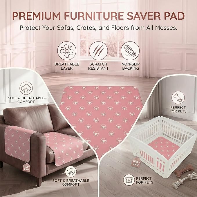 PJYuCien 2 Pack Non-Slip 36"x36" Pet Playpen Mat with 3-Layer Comfort, Reusable and Washable Training Crate Pad, Travel Mat and Sofa Protector for Puppies, Dogs, Cats, Rabbits, and Small Animals, Pink