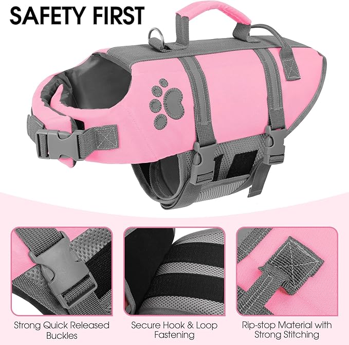 Queenmore Dog Life Jacket Medium, Dog Life Vest for Swimming, Dog Life Vest for Medium Dogs, Floating Dog Vests for Boating Kayaking, Pet Life Jackets for Dogs with Safety Handle Hook, Puppy Swim Vest