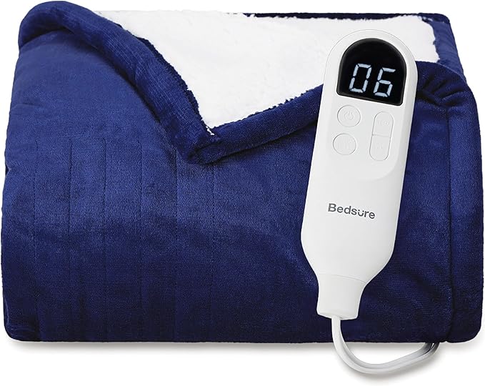 Bedsure Heated Blanket Throw Blanket - Fast Heating Electric Blanket, Soft Flannel Throw with 6 Time Settings(Up to 10H), 6 Heating Settings, Gifts for Grandma & Grandpa (50"x60", Pageant Blue)