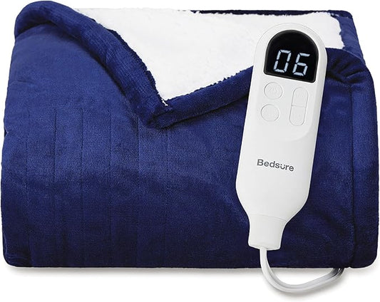 Bedsure Heated Blanket Throw Blanket - Fast Heating Electric Blanket, Soft Flannel Throw with 6 Time Settings(Up to 10H), 6 Heating Settings, Gifts for Grandma & Grandpa (50"x60", Pageant Blue)