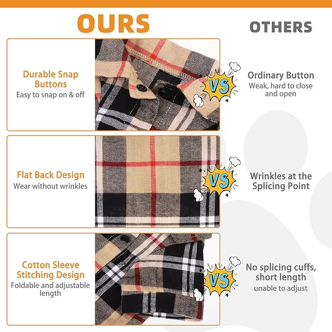 KOOLTAIL Dog Shirt,Cotton Beige Plaid Pet Shirts,Cute Dog Apparel Clothes Suitable for All Seasons, Comfortable Dogs T-Shirt for Small Medium Large Dogs Cats, Pet Outfit Costume,S