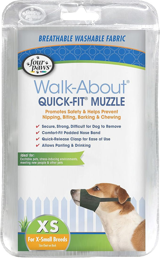 Four Paws Walk-About Quick-Fit Adjustable Dog Muzzle for X-Small Dogs, Washable & Breathable, Black, 1 Count