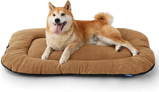 Bedsure Washable Dog Crate Pad for Large Dogs, Anti-Slip Puppy Kennel Dog Bed for Crate - Ultra Soft Fleece Flat Thin Pet Mat (Not Chew Proof), Brown 35"x22"