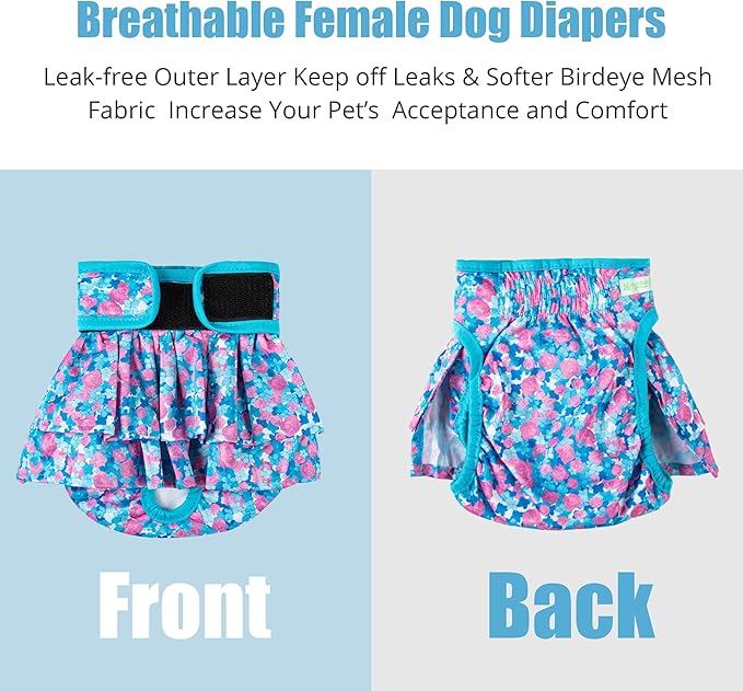 wegreeco Dog Diapers Female (3 Pack), Highly Absorbent Puppy Doggie Dog Diapers for Female Dogs Period, Washable Doggy in Heat, Small Medium Large Size (Floral, Small)