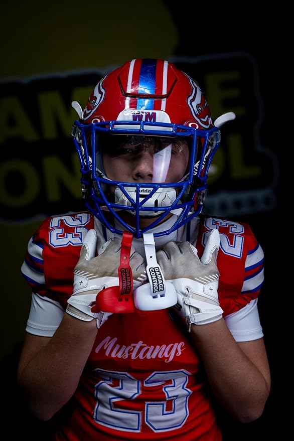 DAMAGE CONTROL Youth Football Mouth Guard – Breathable No Boil Mouthpiece, Protects Lips & Teeth, Works with Braces, Includes Helmet Strap – Sports Gear & Accessories (Fight Like Girl)