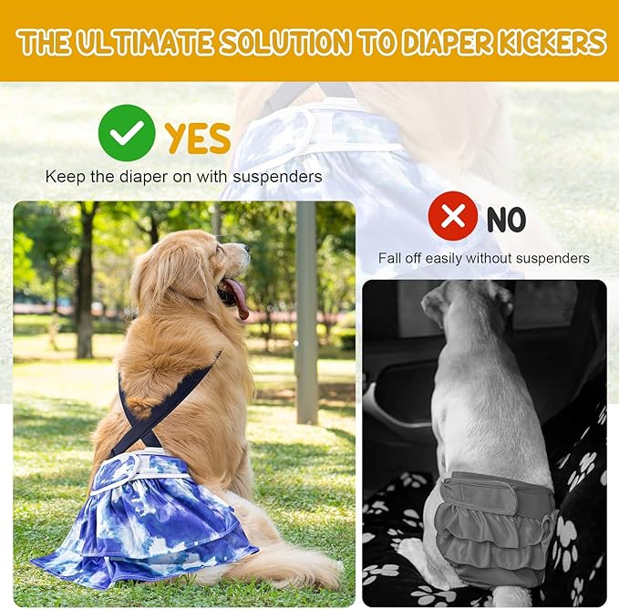 3 Pack Avont Washable Female Dog Diaper with Suspender, Reusable Girl Doggie Diapers for Small Medium Large Doggy in Heat Cycle Period Incontinence