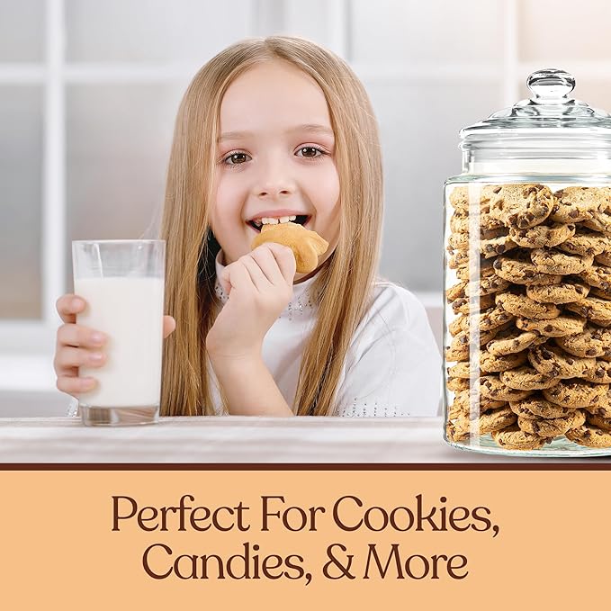 1.5 Gallon Tall Glass Cookie Jar - Food Storage Container with Airtight Lid - Large Kitchen Canister for Sugar, Flour, Dog Treat, Candy, Biscotti & Apothecary - Pack of 2