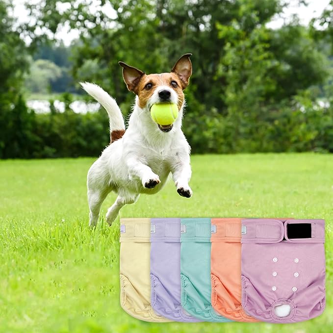 5 Pack Washable Female Dog Diapers,Reusable Diaper for Doggie,Highly Absorbent Dog Diaper,Adjustable Leakproof Puppy Diapers Skirt for Heat,Incontinence,Period Doggy Nappies