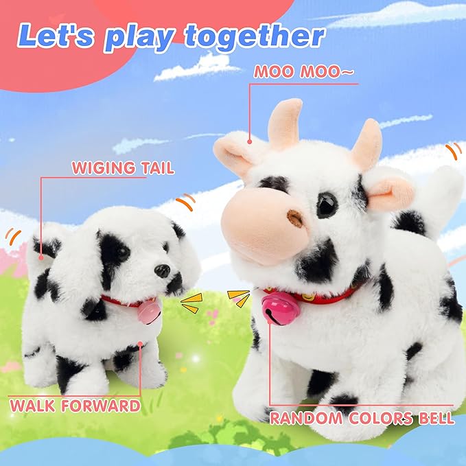 Hopearl Walking Point Dog Interactive Electronic Pet Plush Toy Puppy Woof and Moving Animated Nodding Head Gift for Toddlers Birthday, Black, 7''