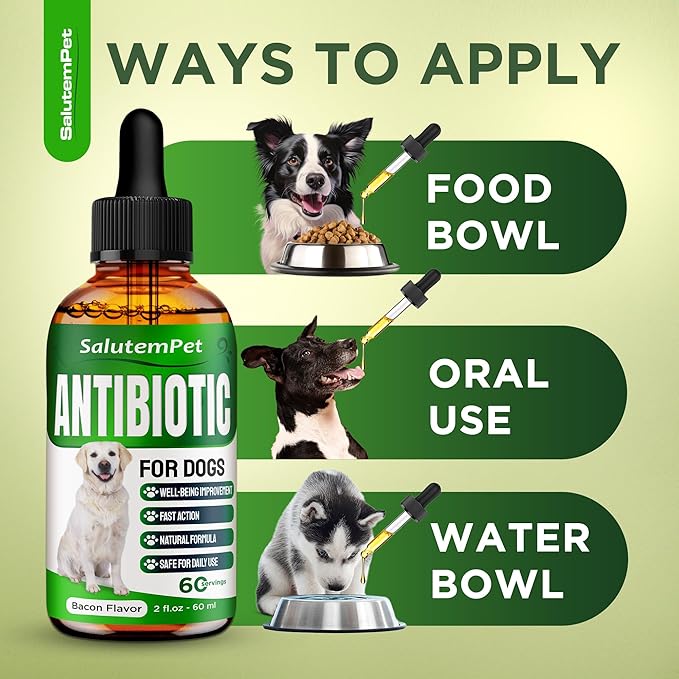 Natural Antibiotics for Dogs and Puppies | Antibiotics for Dogs of All Ages | Herbal Ingredients | Helps with Allergies and UTIs | for Balanced Digestion | Joint Care | Bacon Taste | 2 Oz