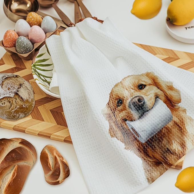 Funny Golden Retriever Bathroom Hand Towels, Gifts for Golden Retriever Lovers, Funny Bathtub Dog Hand Towels for Bathroom Toilet Washroom Restroom Decor, 16x24 Inch Set of 2