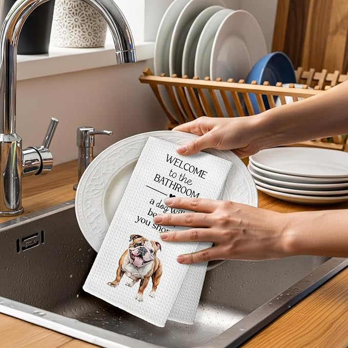 Funny English Bulldog Dog Hand Towel, English Bulldog Gifts Hand Towel, A Dog Will Be with You Shortly Decorative Towel Bath Towel for Bathroom, Funny Dogs Bathroom Decor, 16x24in