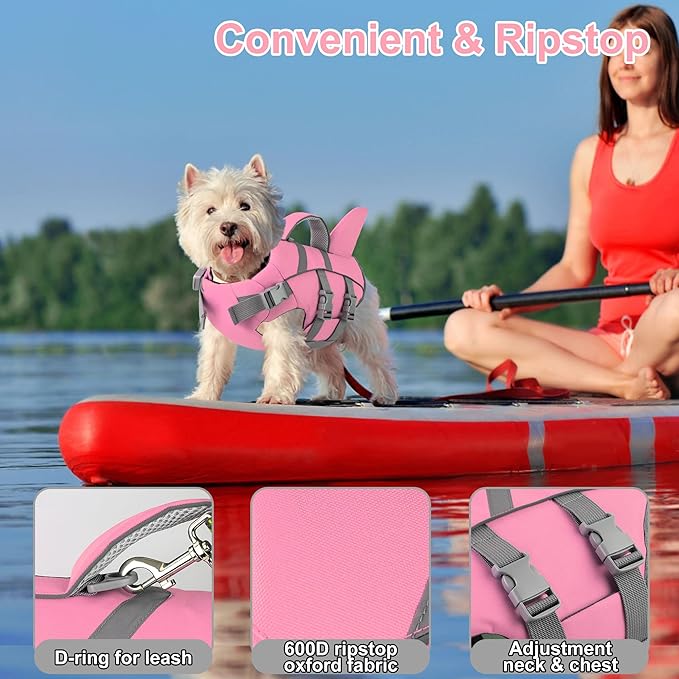 Dogcheer Harness-Style Dog Life Jacket Shark, Reflective American Flag Dog Life Vest for Swimming Boating, High Buoyancy Pet Swim Vest for Small Medium Large Dogs - Light Pink,S