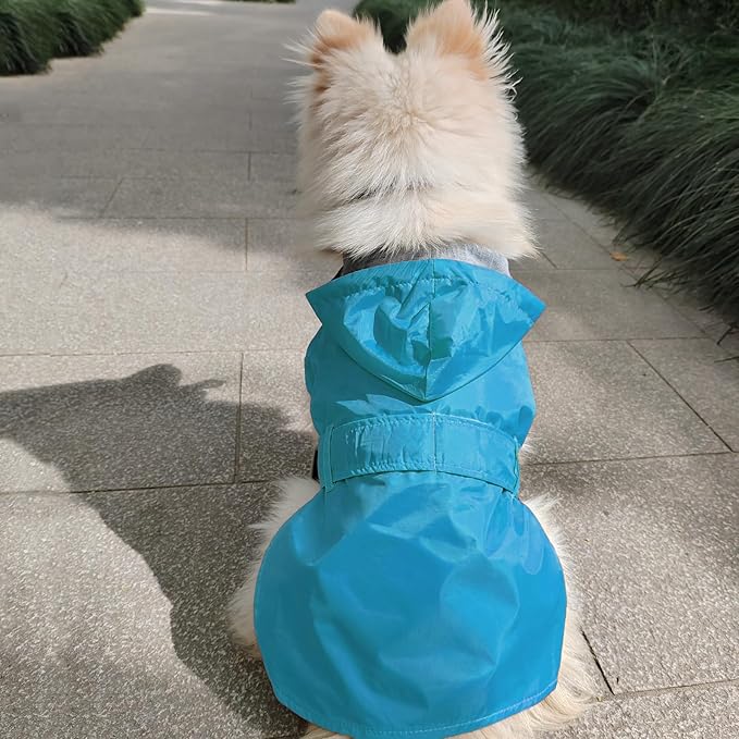 Dog Raincoat Small Dog Rain Jacket Poncho Waterproof Snowproof Pet Rain Suit Double-Layered for Puppy Small Dogs Warm Lining Hooded Leash Hole Adjustable,Blue,XS,Back Length 4.6-6.7 inches