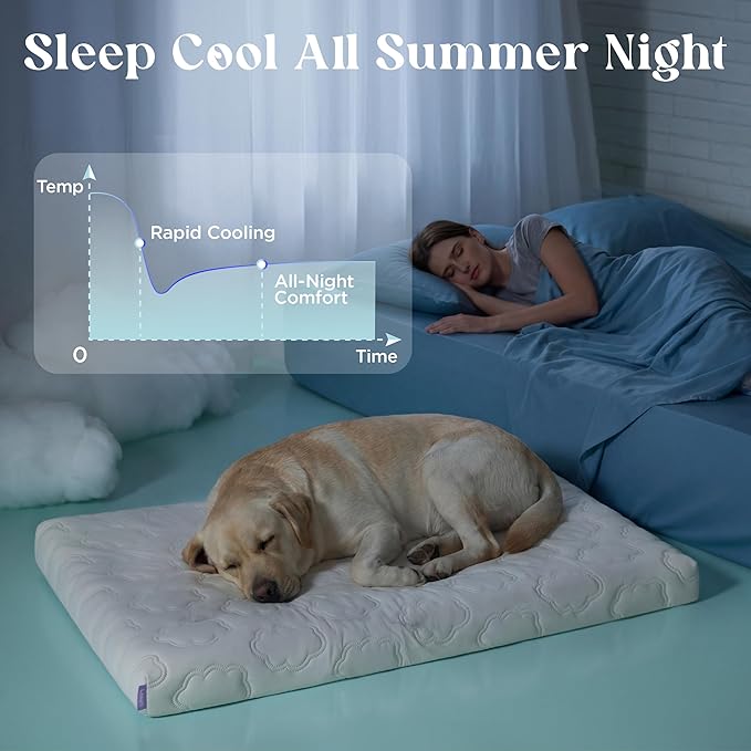 LE SURE Orthopedic Cooling Dog Bed, XXL Q-Max>0.5 Cooling Mat with Removable Washable Cover, Breathable Egg Crate Foam Non-Slip Summer Pad for Extra Large Active/Senior/Long-Haired Pets, 47x29 Inch