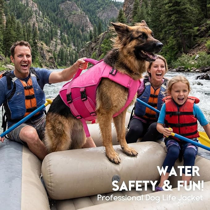 ASENKU Dog Life Jacket, High-Buoyancy Reflective Dog Swimming Vest with Durable Handles for Small/Medium/Large Dogs - Pool, Beach, Boating (Pink, 2XL)