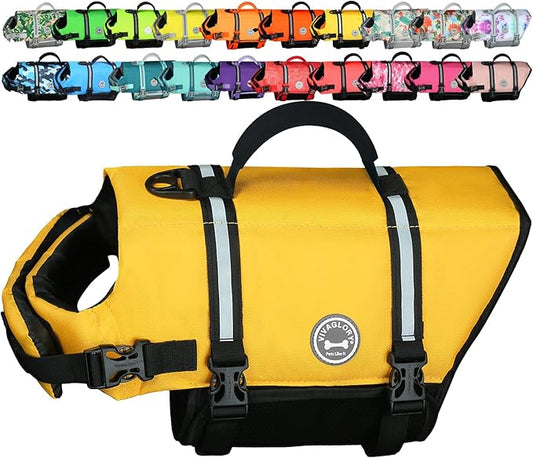 VIVAGLORY Rip Stop Dog Life Vest, Swimming Vest with Handle, Buoyancy for Doggy Puppy, Dog Life Jacket for Swimming & Boating, XS, Yellow