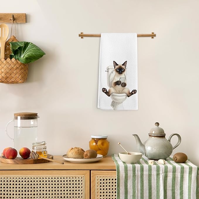Funny Siamese Cat Gifts Hand Towels for Bathroom Decor, Funny Cats Dish Tea Towels, Siamese Cat Theme Gifts Hand Towel for Restroom Kitchen Toilet Decor, 16x24 Inch