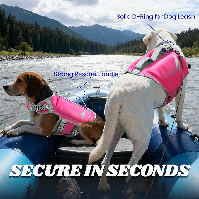 VIVAGLORY High Buoyancy Dog Life Vest, Swimming Vest with Handle, Dog Life Jacket for Swimming & Boating, Buoyancy for Puppy Doggy, M, Pink