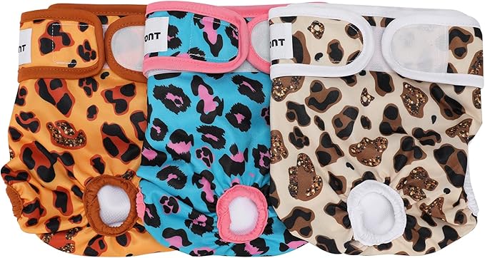 Avont 3 Pack Washable Female Dog Diapers, Premium Reusable Highly Absorbent Doggie Period Panties Durable Dog Diaper Cover -S Leopard Print