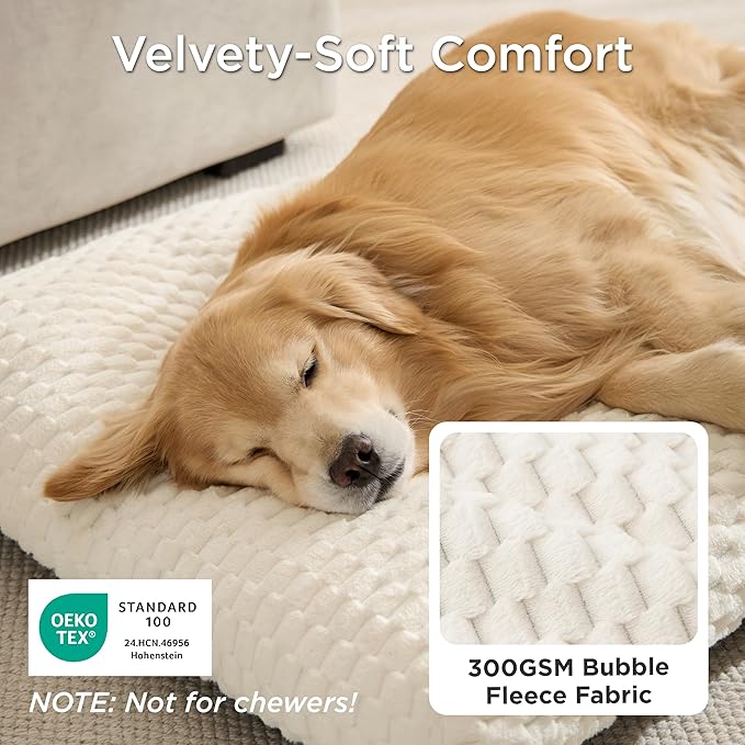 Bedsure XL Washable Dog Bed for Crate, Soft Fluffy Bubble Fleece Pet Bed Mat for Deep Sleep, Non-Slip and Machine Washable Kennel Sleeping Pad for Extra Large Dogs, 41"x27"x3.5", Cream