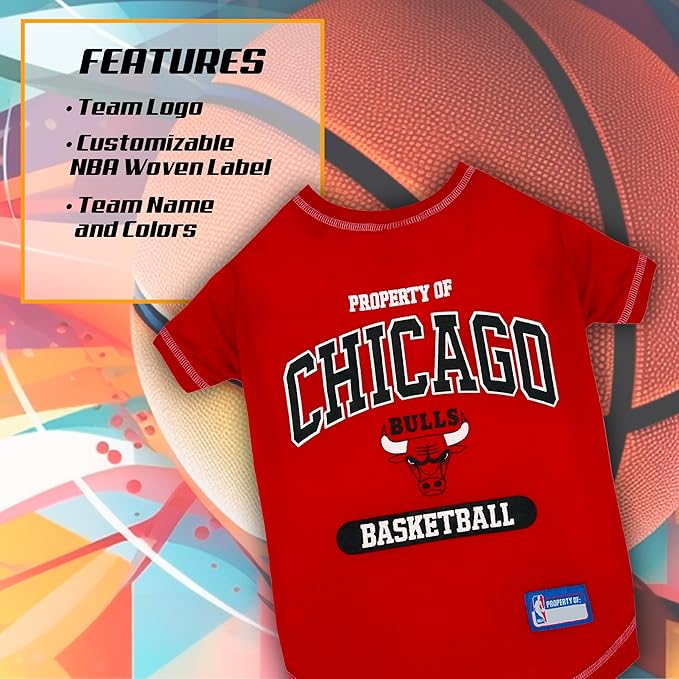 Pets First NBA Licensed Hoodies & T-shirt for Dogs & Cats, Chicago Bulls, X-Small