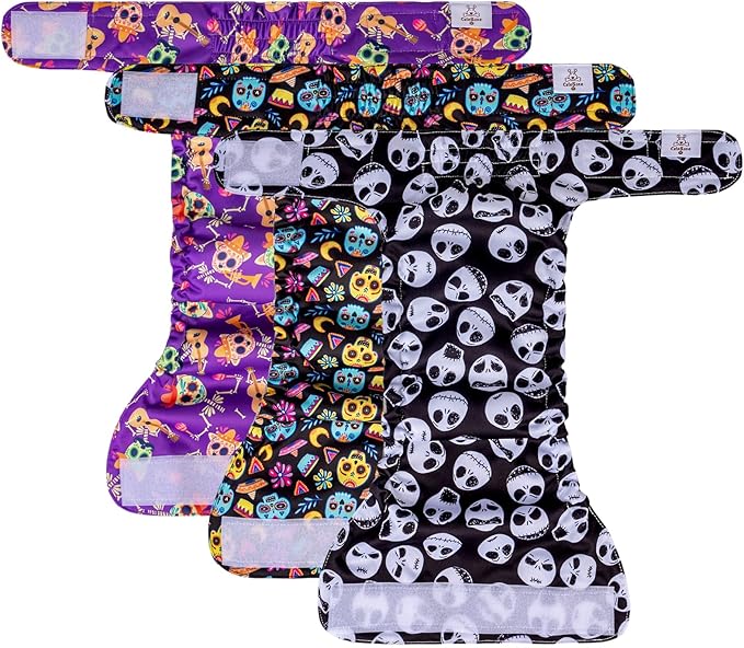 CuteBone Washable Halloween Dog Diapers Female No Tail Hole 3 Pack Reusable Doggie Period Training Pants for Docked-Tail Frenchie French Bulldog Boston Terrier Without Tail WWD09XS