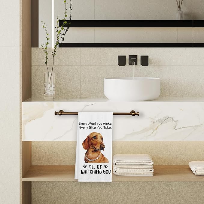 Funny Dachshund Dog Hand Towels for Kitchen, Dog Decorative Kitchen Towels, Dachshund Gifts for Women, Every Meal You Make Every Bite You Take Bath Decorations and Accessories, 16x24 Inches
