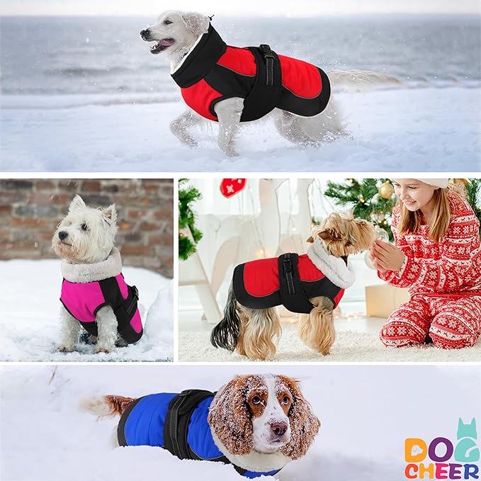 Dogcheer Dog Coat, Christmas Dog Winter Jacket, Waterproof Puppy Fleece Coat for Cold Weather, Adjustable Pet Snowsuit, Turtleneck Sweater for Small Medium Large Dogs - Red, S