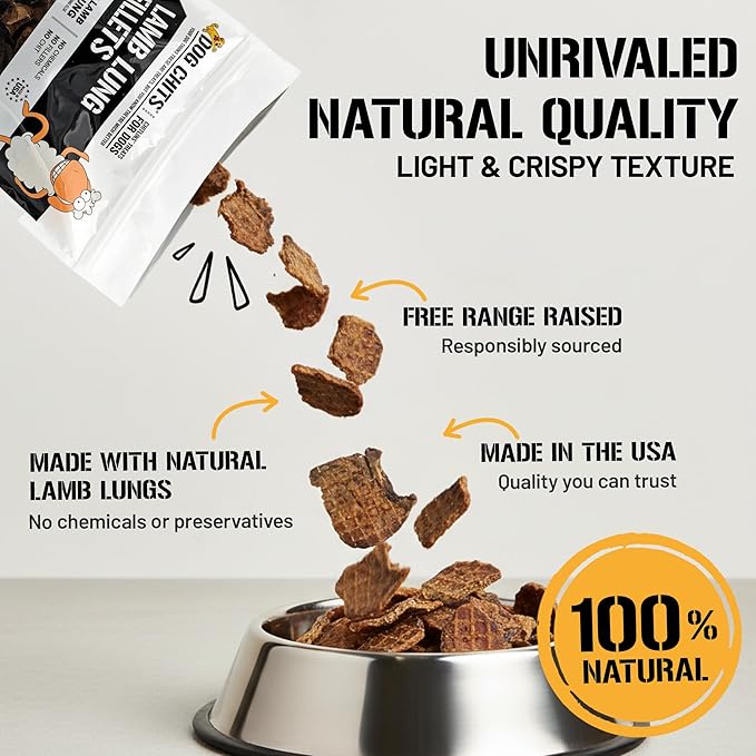 Dog Chits Lamb Lung Fillets Dog and Puppy Treats - Low Fat, High Protein Single Ingredient Dog Treat - Easy to Break Slices - Great for Training - Made in USA, Large 10 oz. Bag