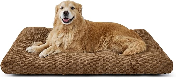 Bedsure XXL Washable Dog Bed for Crate, Soft Fluffy Bubble Fleece Pet Bed Mat for Deep Sleep, Non-Slip and Machine Washable Kennel Sleeping Pad for Extra Large Dogs, 47"x29"x4", Camel Brown