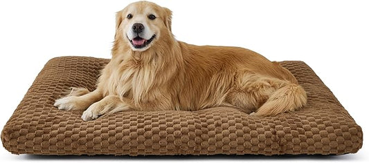 Bedsure XXL Washable Dog Bed for Crate, Soft Fluffy Bubble Fleece Pet Bed Mat for Deep Sleep, Non-Slip and Machine Washable Kennel Sleeping Pad for Extra Large Dogs, 47"x29"x4", Camel Brown