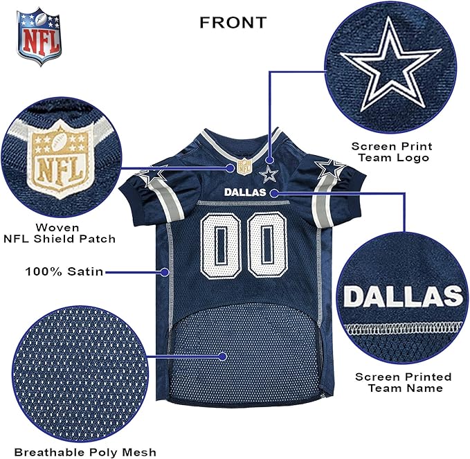 Pets First NFL Dallas Cowboys Dog Jersey, Size Small, Football Shirt Costume for Pet, Dog Sports T-Shirt, NFL Team Clothing for Cats, Licensed Pet Apparel Available in 7 Sizes and 32 Teams