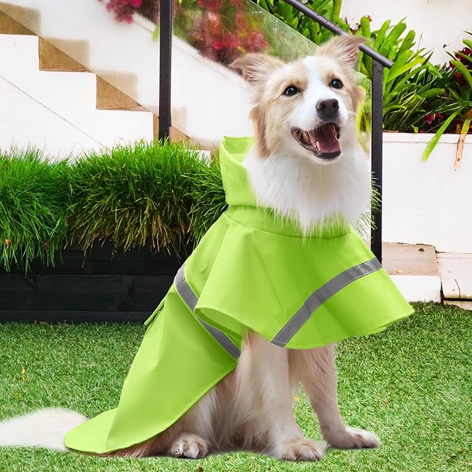 NACOCO Large Dog Raincoat Adjustable - Pet Water Proof Clothes Lightweight Rain Jacket Poncho Hoodies with Strip Reflective (XXL, Green)