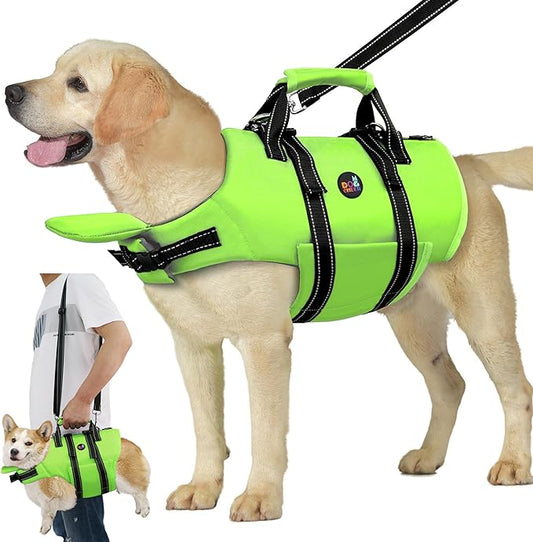 Dogcheer Dog Life Jacket with Back Zipper, High Buoyancy Puppy Swimming Vest, Dog Life Vest for Boating, Reflective Pet Floating Swim Vest PFD for Small Medium Large Dogs-Green,M