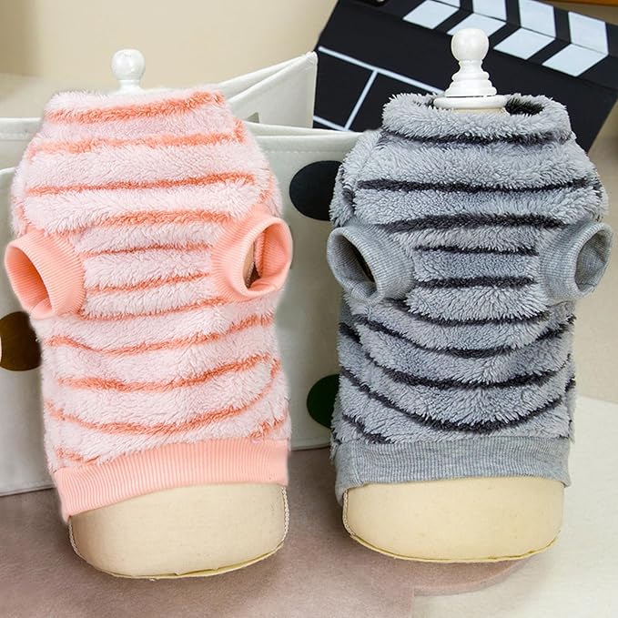 Pet Pullover Dog Sweater Striped Winter Puppy Clothes for Small Dogs Cats Warm Dog Knitwear Outfits Doggy Knitted Clothing with D-Ring, 2 Pack, Pink Grey, Medium