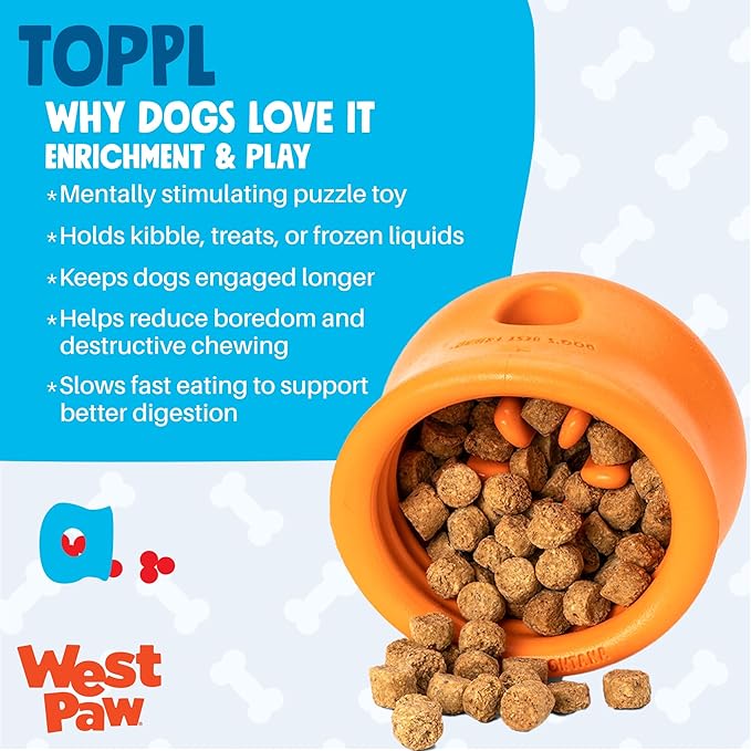 WEST PAW Zogoflex Toppl Interactive Treat Dispensing Puzzle Dog Toy for Mental Stimulation & Enrichment-Holds Kibble & Treats-Lickable, Freezable & Dishwasher Safe-Made in USA-XL-River Blue