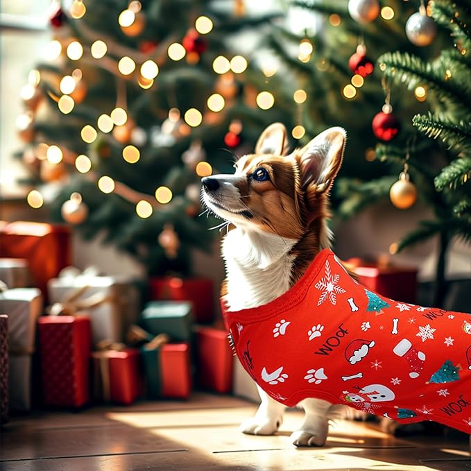 2pcs/Pack Christmas Dog Shirts Sleeveless Vest for Large Dog Red Green Vest Light Soft Breathable Outfit Paw Print Snowman Christmas Tree Merry Boy and Girl L