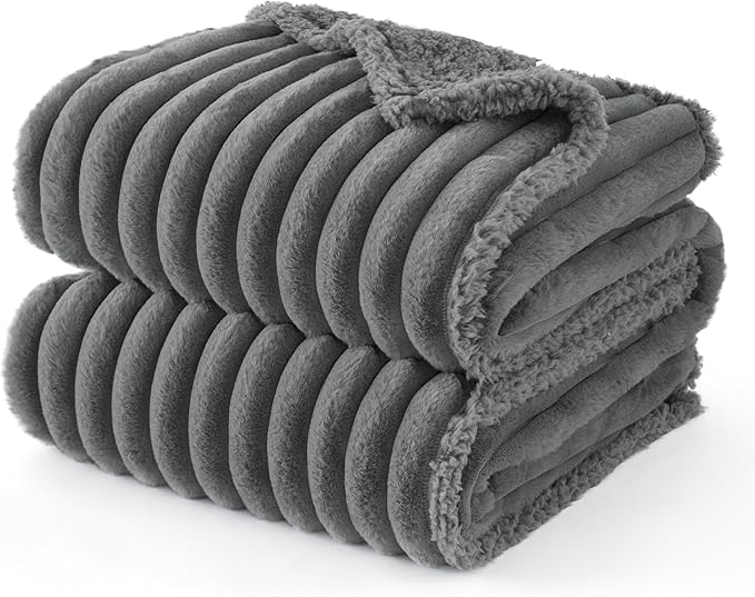 Bedsure ComfyFleece™ Waterproof Blanket for Bed - Soft Plush Dog Blankets for Large Dogs Corduroy Fleece Washable, Cozy Calming Reversible Furniture Protection for Pet Cat,86"x90", Queen, Warm Grey