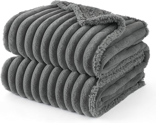 Bedsure ComfyFleece™ Waterproof Blanket for Bed - Soft Plush Dog Blankets for Large Dogs Corduroy Fleece Washable, Cozy Calming Reversible Furniture Protection for Pet Cat,86"x90", Queen, Warm Grey