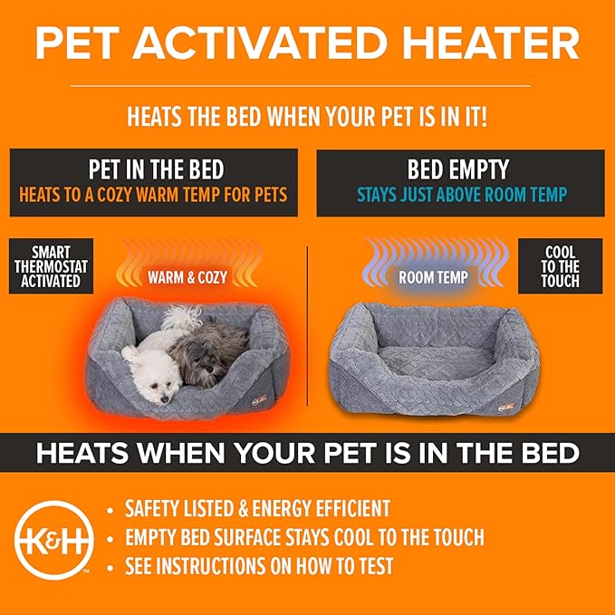 K&H Pet Products Thermo-Pet Lounge Sleeper Indoor Heated Pet Bed for Cats & Dogs, Bolstered Warm Calming Pillow Bed, Waterproof Heated Pad, Machine Washable, Safety Listed - Small 20.5 X 19.5in