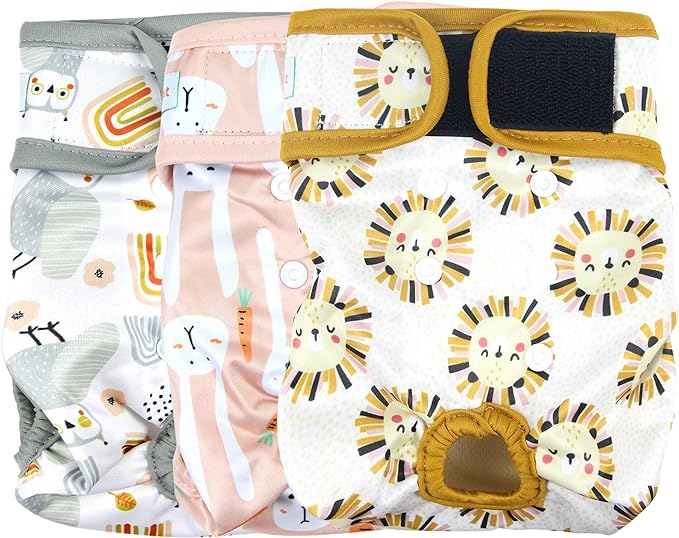 Langsprit Washable Female Dog Diapers (3 Pack) - Doggie Reusable Small Medium Large Dog Diapers for Doggy Puppy Female in Period - Highly Absorbent Dog Heat Panties (Small,Waist:0-10 inches)