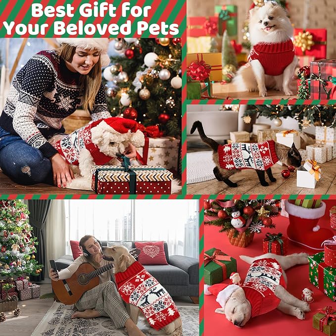 Christmas Dog Sweaters for Small Medium Large Dogs and Cats,Pet Soft Warm Holiday Outfit Girl & Boy,Pup Winter Clothes Turtleneck Double Knitting Collar for Outdoors Playing (Deer XXS)