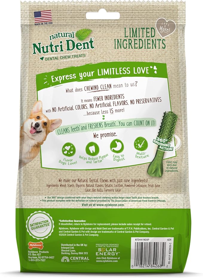 Nylabone Nutri Dent Dog Dental Chews - Natural Dog Teeth Cleaning & Breath Freshener - Dental Treats for Dogs - Fresh Breath Flavor, Small (28 Count) (Pack of 2)