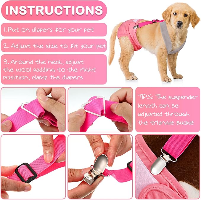 Saintrygo 2 Pcs Dog Suspenders for Diapers Female Male Belly Bands Canine Harness Keep Diaper on Your Pet for Small Medium and Large Dogs(Black, Pink,Large)